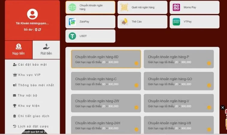 Giao diện nạp tiền N88