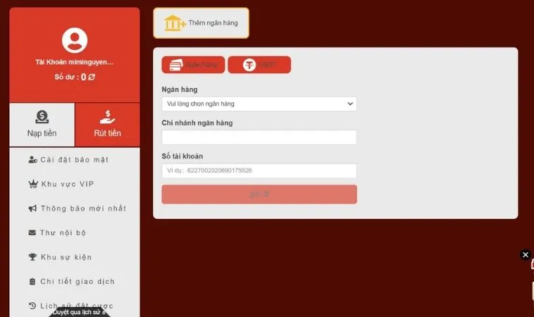 Giao diện rút tiền N88